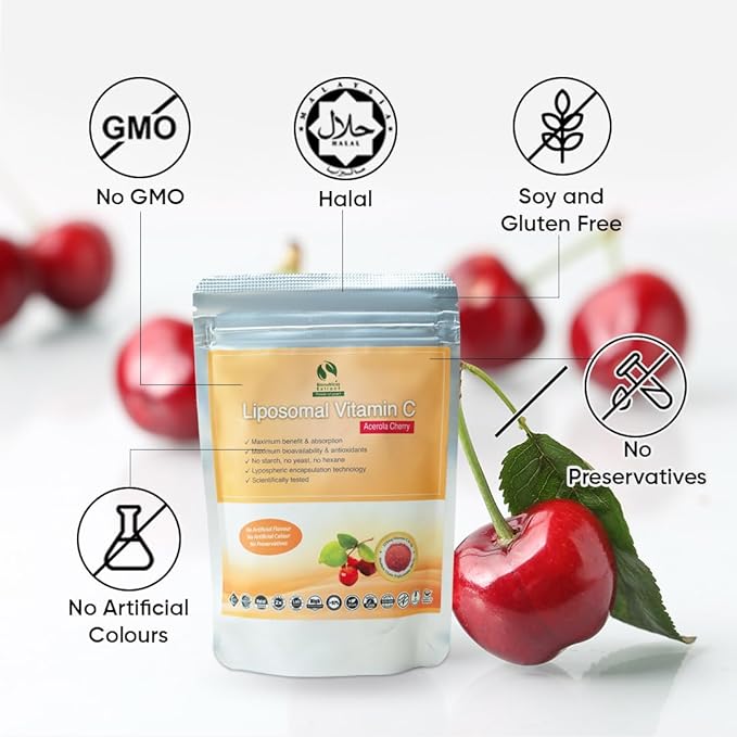 Bionutricia Liposomal Vitamin C with Acerola Cherry Extract Powder (Water Soluble) Immune & Collagen Support, Two-Stage for High Absorption & Antioxidant, No Sugar & Non GMO 5.29Ounce