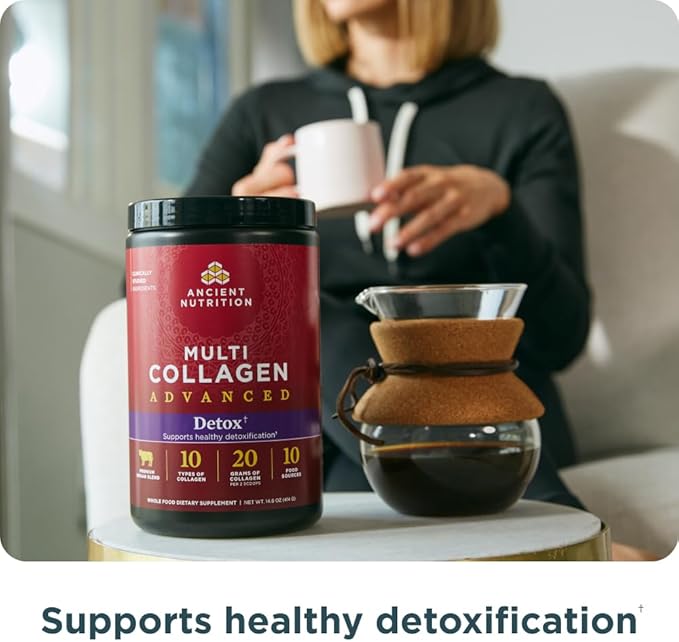 Ancient Nutrition Advanced Multi Collagen Protein Powder Cleanse & Detox, Unflavored, 36 Servings