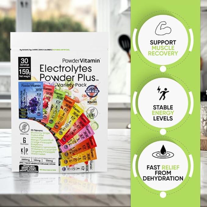 Electrolytes Powder Plus Keto, Variety Pack, Zero Sugar, 1000mg Potassium, 120mg Calcium, 120mg Magnesium, Non-GMO, Zero Calories, 30 Hydration Packets