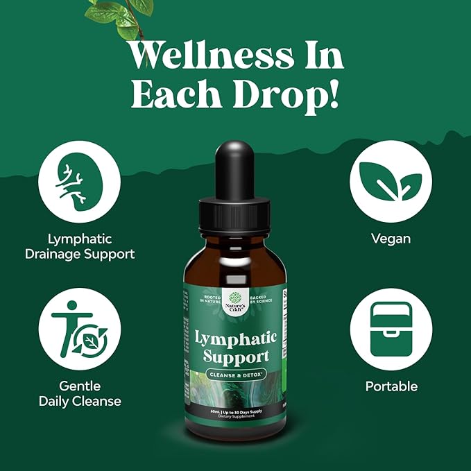 Certified Organic Lymphatic Drainage Drops - Herbal Lymphatic Cleanse and Immune Support Supplement with Echinacea Goldenseal & Red Clover Extract - Vegan Non GMO Alcohol and Sugar Free - 30 Servings