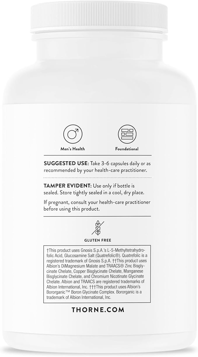THORNE Men's Multi 50+ - Comprehensive Daily Multivitamin with Vitamins A, B6, B12, C, D, E, Zinc & More - Support Heart, Brain, Prostate, Muscle & Immune Health* - 180 Capsules
