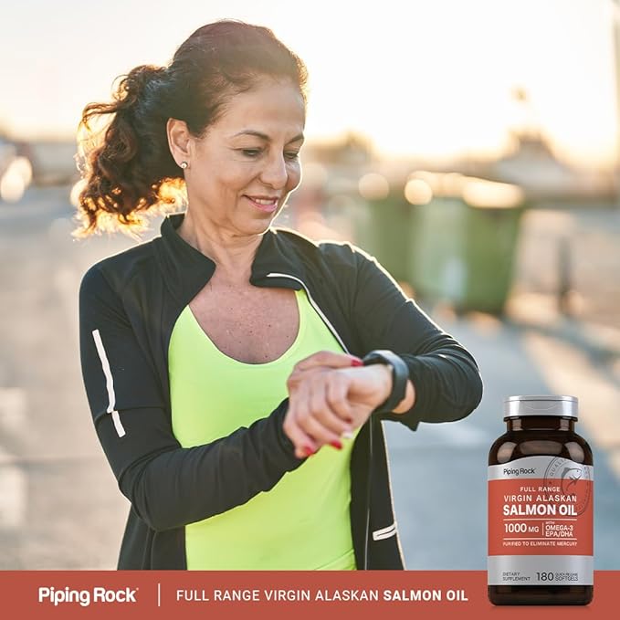 Piping Rock Wild Alaskan Salmon Fish Oil | 1000mg | 180 Softgels | Supplements for Humans | Omega-3, EPA, and DHA | Non-GMO and Gluten Free