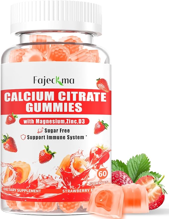 Calcium Citrate Gummies for Women Men: 1200 Calcium Magnesium Zinc with Vitamin D3 B6 Supplement for Adult - Vegan High Absorption Chewable Gummy Sugar Free(60Count)