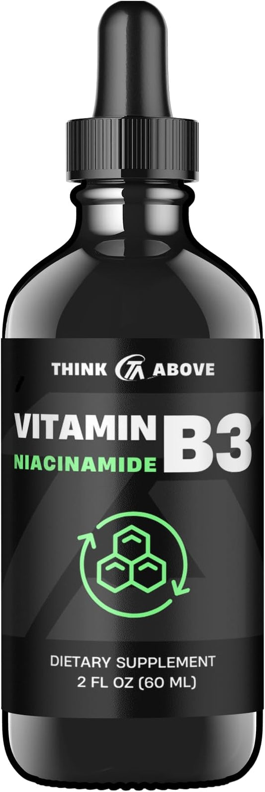 Vitamin B3 Niacinamide Liquid - Non Flush Form of B3 Niacin - Convenient Vitamin B3 Niacinamide Drops for Women and Men - Easy to Swallow 2oz (60ml)