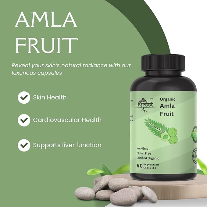 Organic Amla Capsules - Indian Gooseberry for Natural Vitamin C, Support for Skin & Hair 120 Capsules