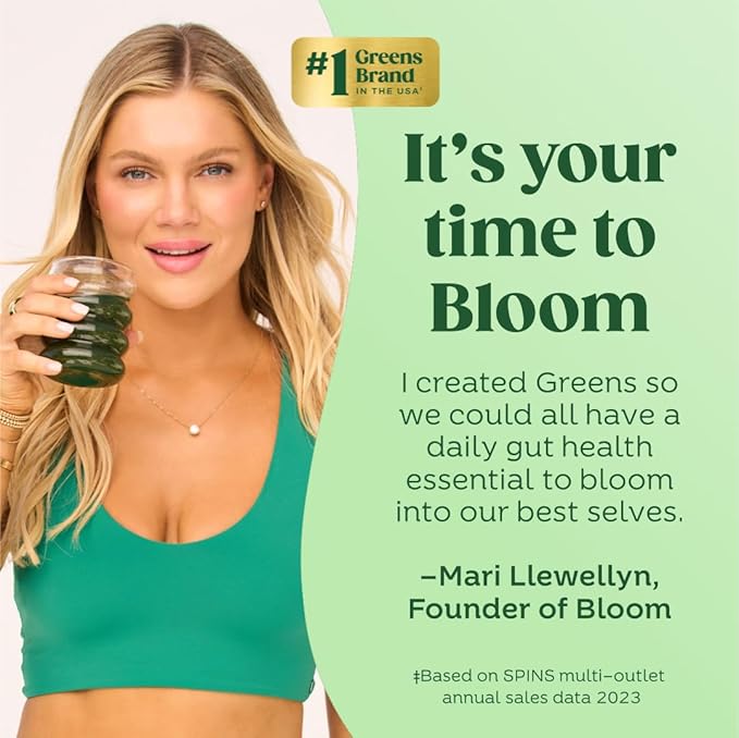 Bloom Nutrition Superfood Greens Powder, Digestive Enzymes with Probiotics and Prebiotics, Gut Health, Bloating Relief for Women, Chlorella, Green Juice Mix with Beet Root Powder, 60 SVG, Citrus