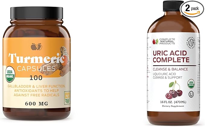 Complete Natural Products Turmeric 100 Capsules & Uric Acid Complete 16oz Bundle