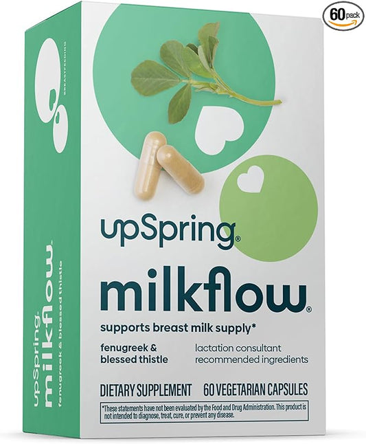 UpSpring Milkflow Lactation Supplement Capsules for Milk Supply Increase, Breastfeeding Supplements Capsules with Fenugreek & Blessed Thistle, Non-GMO, Lactation Support 60 Vegan Capsules