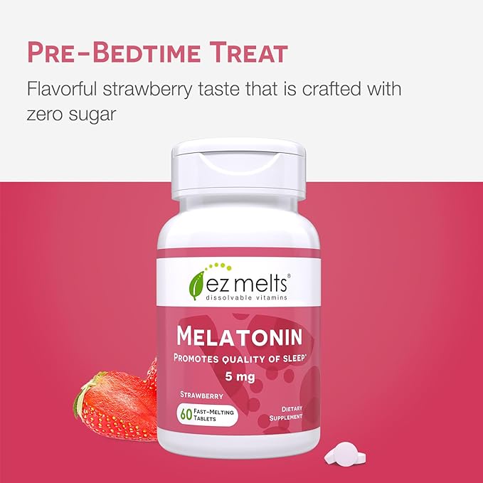 EZ Melts Dissolvable Melatonin, 5 mg, Sugar-Free, 2-Month Supply, Strawberry-Flavored