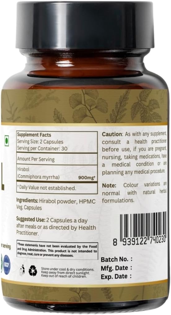 HIRABOL 60 Capsules | Commiphora myrrha (Hirabol) | 900mg per Serving | Natural 60 Capsules - Pack of 2
