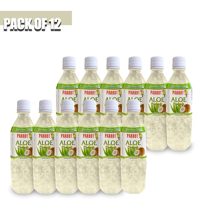 Parrot Brand Aloe Vera Juice Drink Coconut Flavor 500mL 16.9 Ounce (Pack of 10)