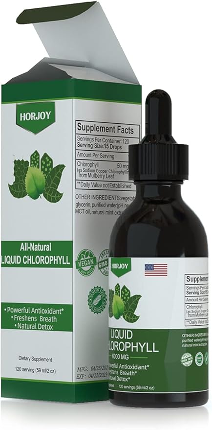 Chlorophyll Liquid Drops - 100% Natural Energy Booster and Immune Support - Internal Deodorant and Detox - Altitude Sickness Relief - Fast Absorption, Vegan & Non-GMO - 120 Servings (Pack of 1)