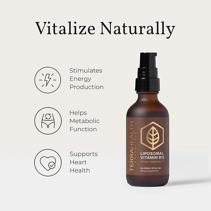 Terra Health Essentials - Liposomal B12 | Support Energy & Mood, Promote Memory, Aid Immune System (1 Bottle, 30 Day Supply)