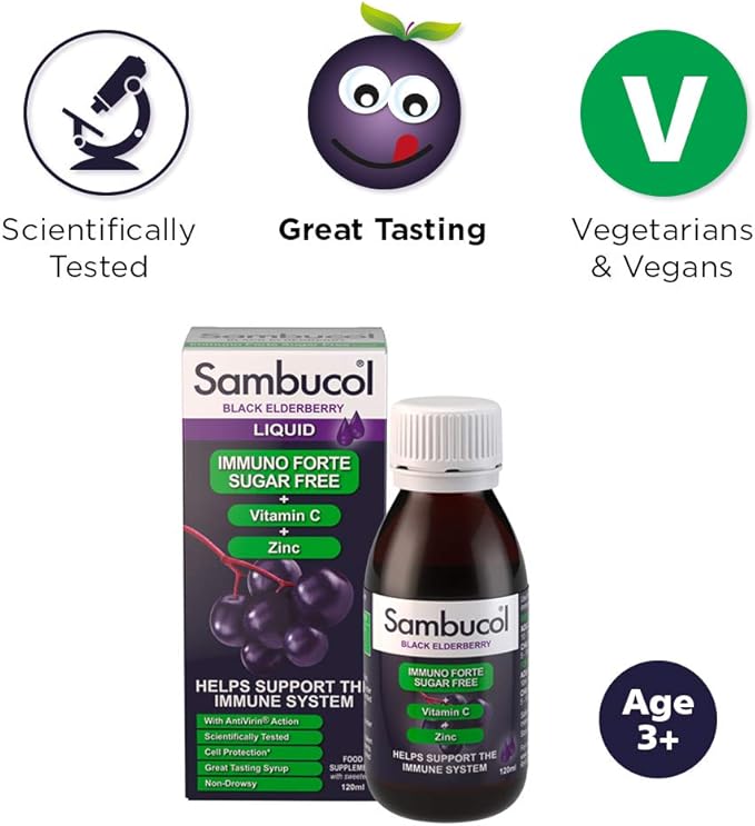 Sambucol Sugar-Free Black Elderberry Syrup - Sambucus Elderberry Syrup for Adults Immune Support, Elderberry Liquid, Elderberry Extract - 4 Fl Oz