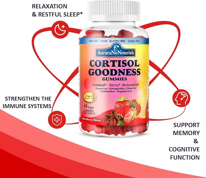 Sugar Free Cortisol Supplement Gummies, 17-in-1 Cortisol Detox w. Magnesium Glycinate 400mg Ashwagandha, L-Theanine, Phosphatidylserine, Hormone Balanced for Women, Mood Focus, Sleep Support