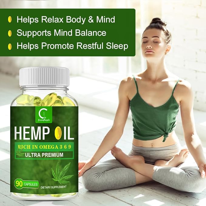 GPGP GreenPeople 100% Natural Hemp Oil Capsules - 180 Servings - Extra Strength Hemp Oil Extract for Stress, Sleep & Mood Support, Rich in Omega 3, 6, 9