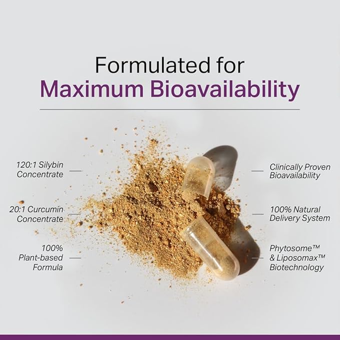 Vital Liver Health Formula - Milk Thistle Supplement for Antioxidant Support, Wellness Maintenance & Rapid Absorption - Non-GMO, Gluten-Free, Plant-Based - 60 Veggie Capsules