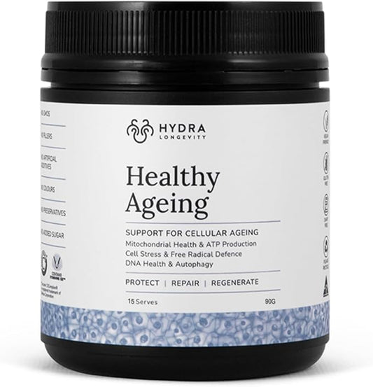 Healthy Ageing Supplement Powder, Anti-Ageing Effects, Contains Quercetin, Resveratrol and Nrf2 Activators, Antioxidants Rich Nutrient-Dense, Non-GMO, Vegan (90 Grams (15 Servings)