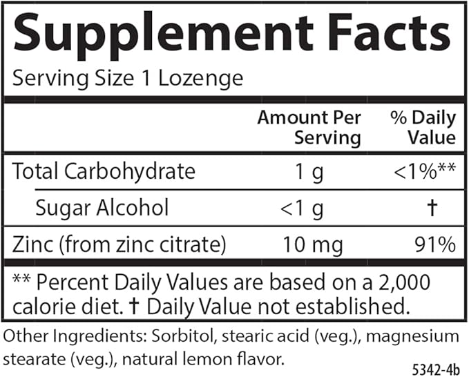 Carlson - Zinc-Ease, Soothing Lozenge, Health Support & Optimal Wellness, Lemon, 180 Lozenges