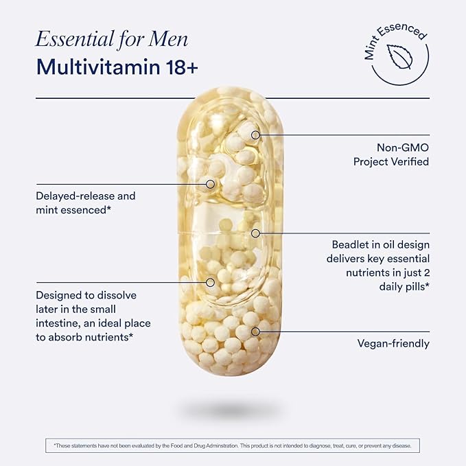 Ritual Multivitamin for Men 50+, Vegan, with Zinc, Vitamin A and D3 for Immune Function Support*, Omega-3 DHA, B12, K2, Gluten Free, Non-GMO, Mint Essenced, 30 Day Supply