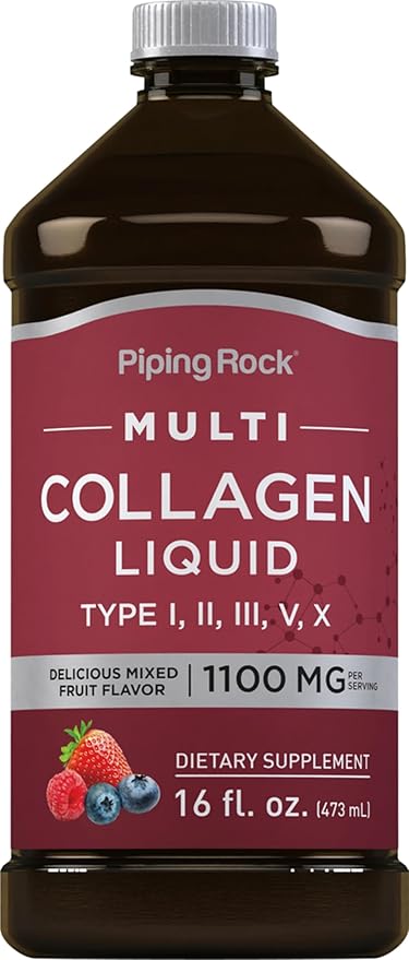 Piping Rock Liquid Collagen 16 fl oz | 1100mg | Fruit Flavor | Multi Collagen Peptides | with Vitamin C | Non-GMO, Gluten Free Supplement