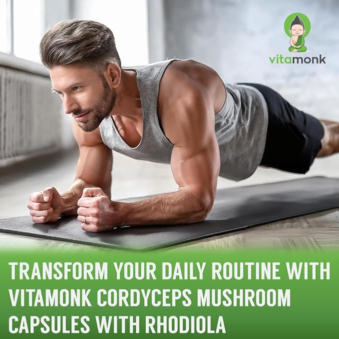 VitaMonk Cordyceps Mushroom Capsules with Rhodiola, 2 Grams of Cordyceps Mushroom Enhanced with Rhodiola - Boost Energy, Fight Stress, Enhance Performance, Non-GMO - 2000mg - 90 Caps