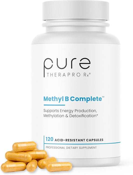 Pure TheraPro Rx Methylated B Complex Vitamins Made in USA, 4 Month Supply | Methyl B Complete Quatrefolic 5-MTHF Folate, B12 Methylcobalamin, TMG Trimethylglycine, Methylfolate | Pharm Grade