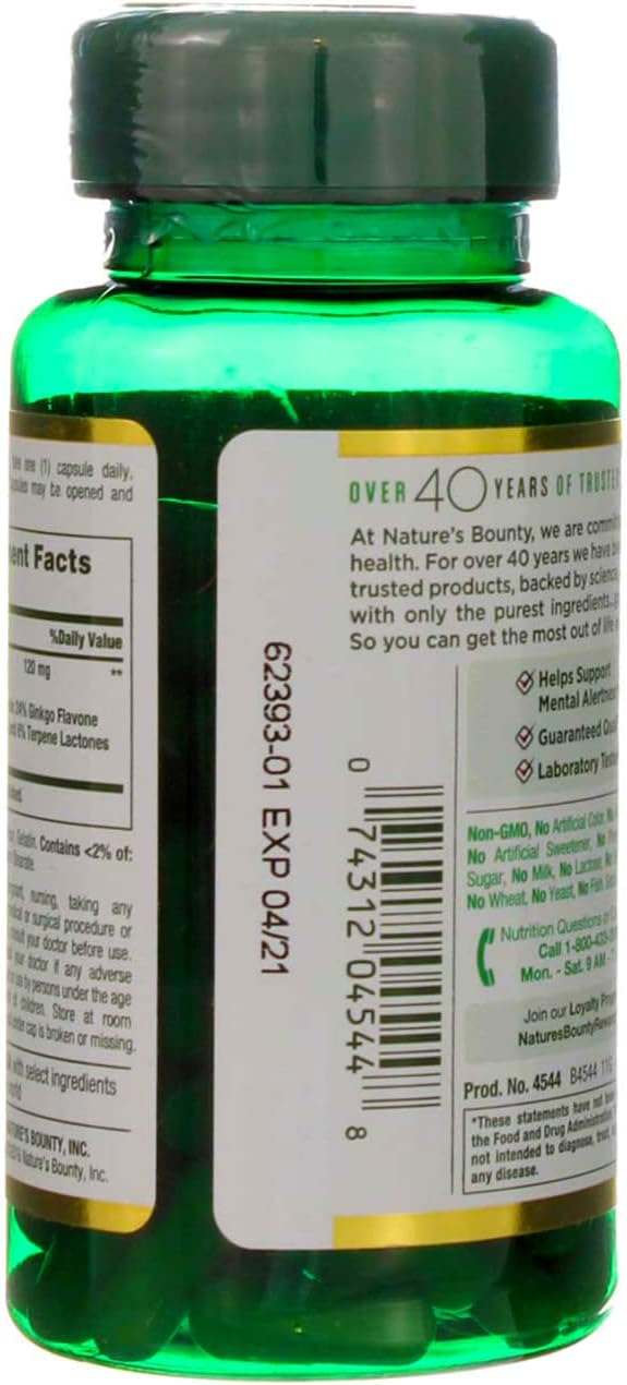 Nature's Bounty Ginkgo Biloba 120 mg Double Strength - 100 Capsules, Pack of 2