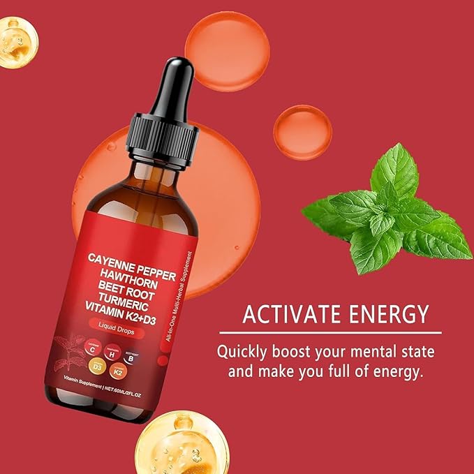2pcs Cay enne Pepper Drops, Natural Cay en ne Pepper Liquid Drops,Ca Yen ne Pepper Extract,60ml (2)