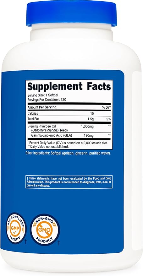 Nutricost Evening Primrose Oil 1,300mg, 120 Softgels - Cold Pressed, Non-GMO, Gluten Free, 120 Servings