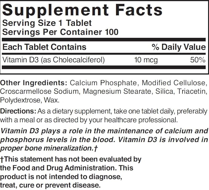 Nature's Blend Vitamin D 400 IU 100 Tablets
