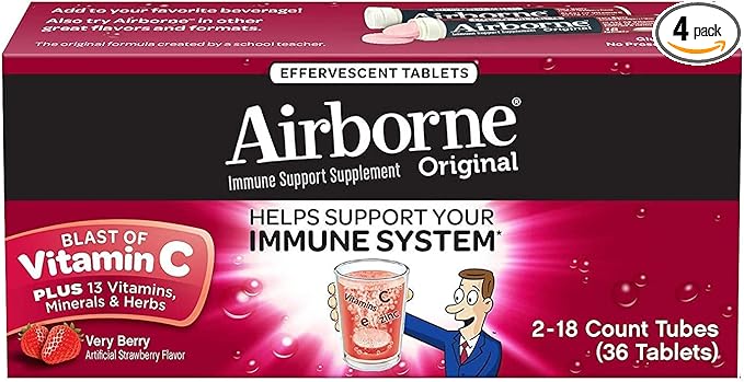 Airborne Very Berry Effervescent Tablets, 36 Count (2 Pack)(Packaging may vary)