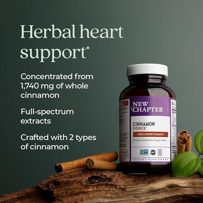 New Chapter Cinnamon Supplement - Cinnamon Force for Antioxidant Action + Non-GMO Ingredients - 30 ct Vegetarian Capsules