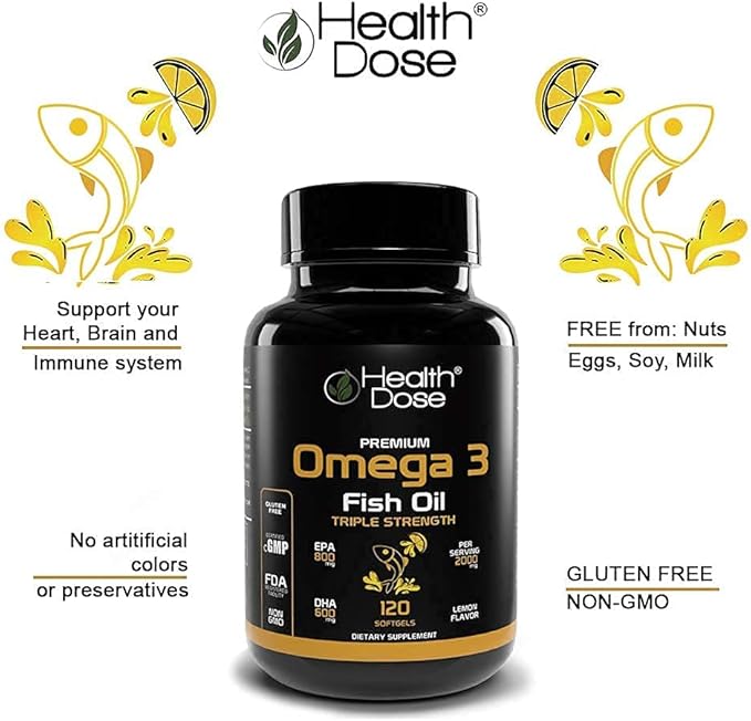 Premium Immune Support Bundle by Health Dose, Omega 3 Fish Oil Triple Strength, Gluten-Free, Non-GMO, 120 Softgels + Elderberry Plus 11 in 1, Defense Immune Support Booster, 120 Chlorophyll Capsules.