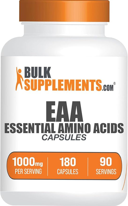 BulkSupplements.com Essential Amino Acids Capsules - EAAs Amino Acids Supplements - Gluten Free, 2 Capsules per Servings (1000mg), 180 Count (Pack of 1)