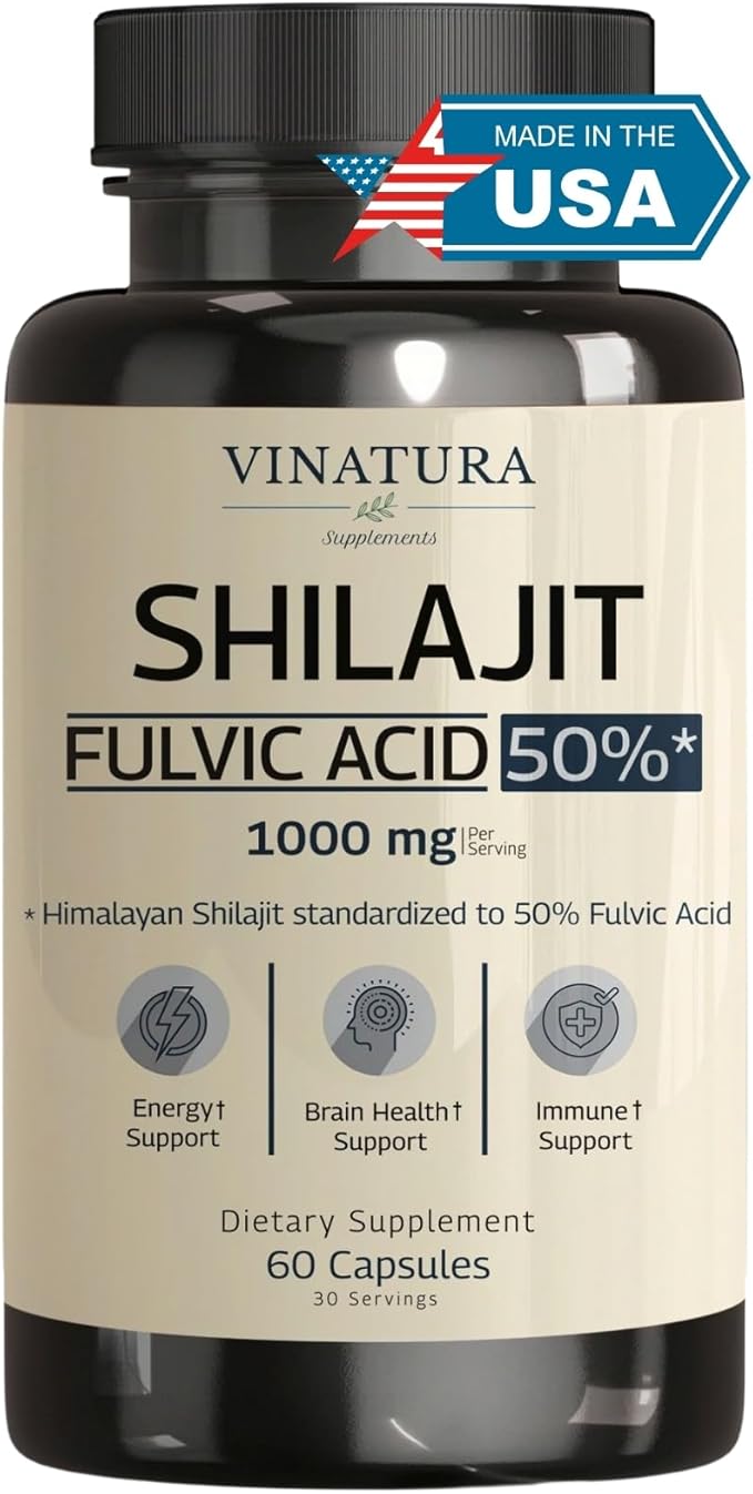 Shilajit for Men and Women - 1000mg Pure Himalayan Shilajit Capsules, standardized to 50% Fulvic Acid - 60 Capsules