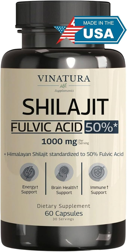 Shilajit for Men and Women - 1000mg Pure Himalayan Shilajit Capsules, standardized to 50% Fulvic Acid - 60 Capsules