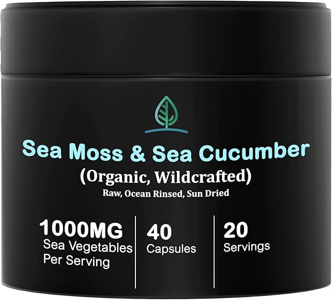 Holistic Bin Purple Sea Moss and Sea Cucumber Supplement Wildcrafted Raw Sea Moss Capsules | 500mg Sea Vegetables Per Serving