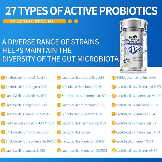 NAIK Probiotics 1800 Billion CFU - 10 Strains + Organic Prebiotics - Immune, Digestive & Gut Health - Supports Occasional Constipation, Diarrhea, Gas & Bloating - for Women & Men - 45ct