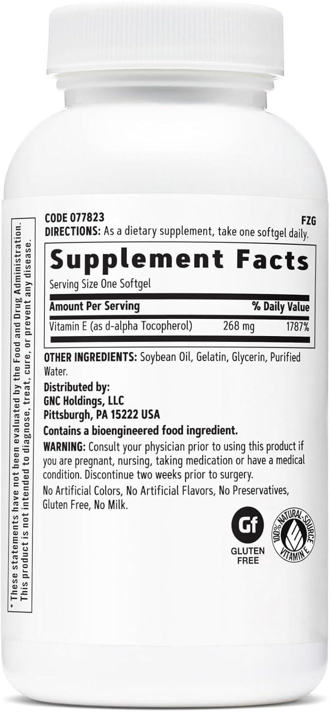 GNC Vitamin E 400IU, 180 Softgels, Supports Healthy Cardiovascular System