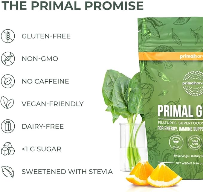 2 Pack, Super Greens Powder, 30 Servings w/+50 Greens Superfood Chlorella, Probiotics, Green Tea, Wheatgrass, Kale, Turmeric, Green Superfood Powder for Energy - Primal Greens