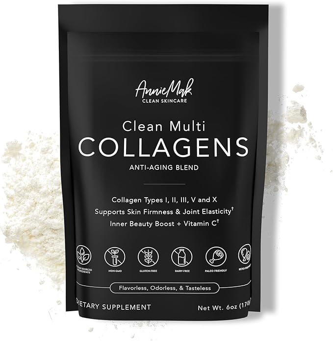 AnnieMak Collagen Peptides Powder with Bone Broth, Protein & More for Skin Care, Healthy Hair & Nails, Grass Fed, Clean Multi Collagens Supplement for Women's Wellness, Gluten Free, Unflavored