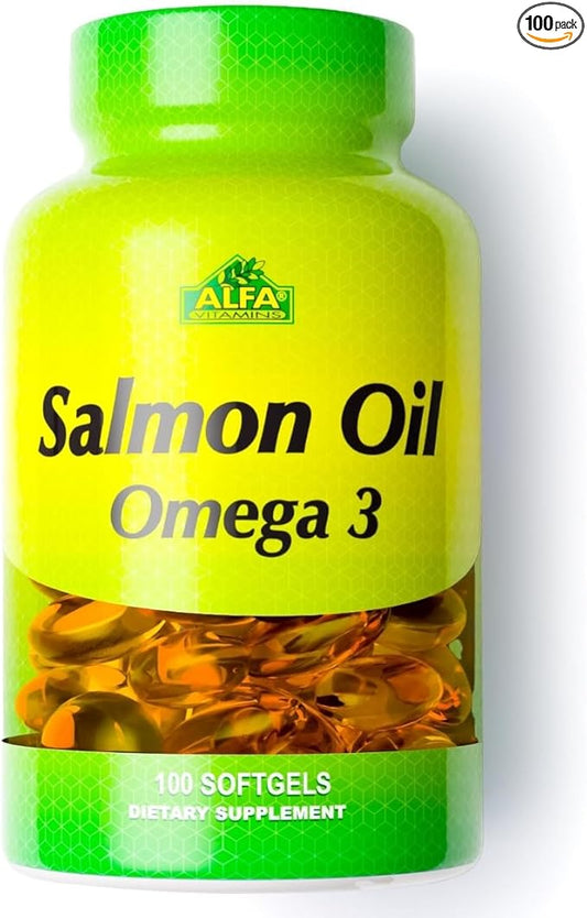 ALFA VITAMINS - Salmon Oil 100 Softgels - Fish Oil - EPA - Dha - Essential Fatty Acids - 100 softgels