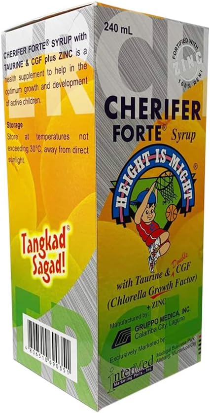 Cherifer Forte Syrup Fortified with Zinc with Taurine and Double Chlorella Growth Factor + Zinc Orange Flavor 240 ml