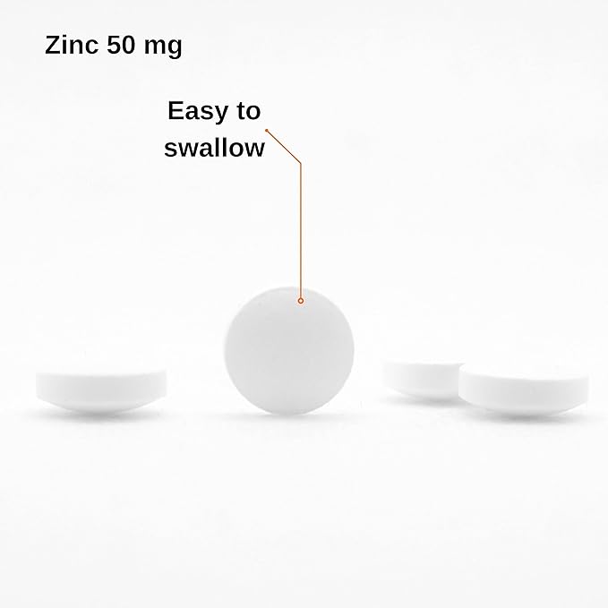 Zinc 50 mg, Immune Support Supplement, Elemental Zinc Chelated Gluconate, Mineral Antioxidant for Man and Woman Health, Acne, Easy to Swallow, 60 Tablets