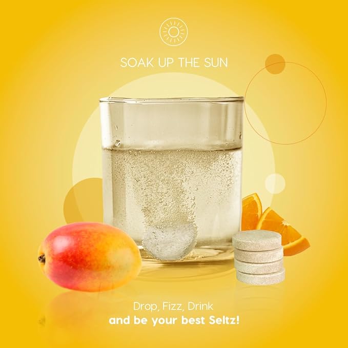 Seltz® Water-Activated Vitamins - Soak up The Sun with Vitamin D3 (5,000 IU) – Natural Mango Orange Flavor Dietary Supplement - 20 Effervescent Tablets
