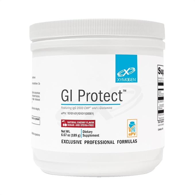 XYMOGEN GI Protect - IgG Immunoglobulin L-Glutamine Powder Supplement - Supports GI Lining + Gut Health, Cytokine Balance, Immune Health + Tissue Repair, Sugar & Stevia Free - Cherry Flavor (6.67 oz)