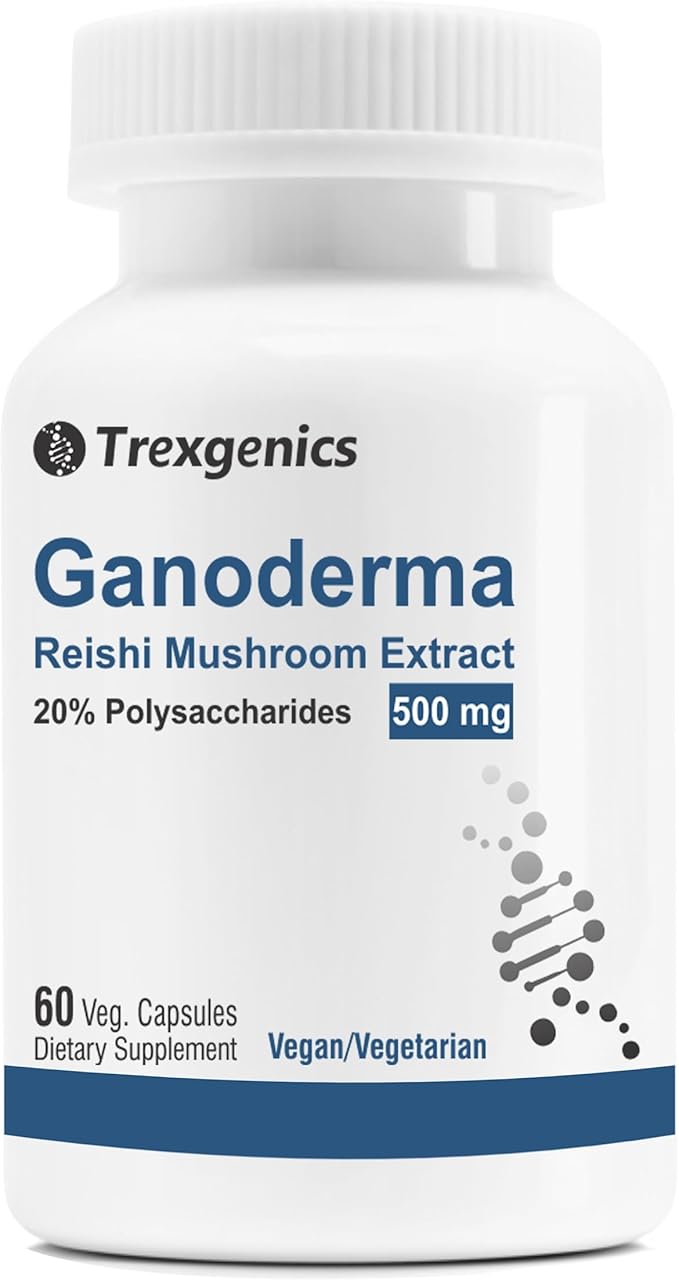 Trexgenics GANODERMA 500mg Reishi Mushroom 20% Polysaccharides Antioxidant, Immunity Support (60 Veg. Capsules)