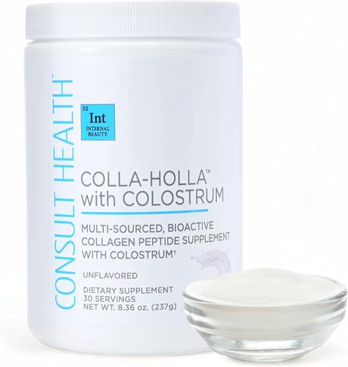 Consult Health Colla Holla- Multi-Sourced Collagen Verisol Protein Powder with Colostrum for Skin Elasticity, Wrinkle Reduction, Healthy Hair & Joint Support. 8.36 oz