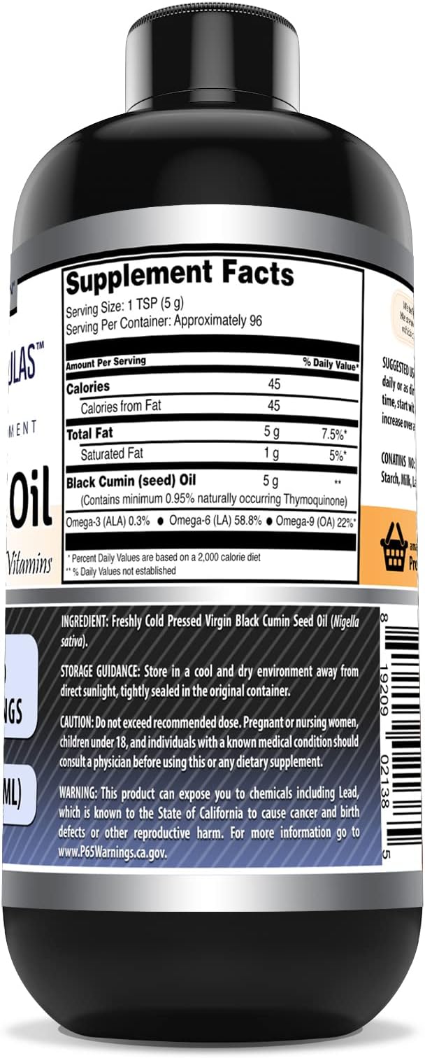 Amazing Formulas Black Seed Oil 16 oz | Natural Cold Pressed Black Cumin Seed Oil from 100% Genuine Nigella Sativa | Non-GMO | Gluten Free